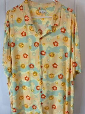 Earthbound Men's Retro Floral Short-Sleeve Button Down Shirt - Yellow Multi XXL